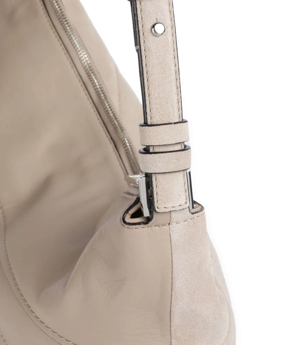 Edda Promo Suede M Hobo bag brushed leather, fine grain leather beige