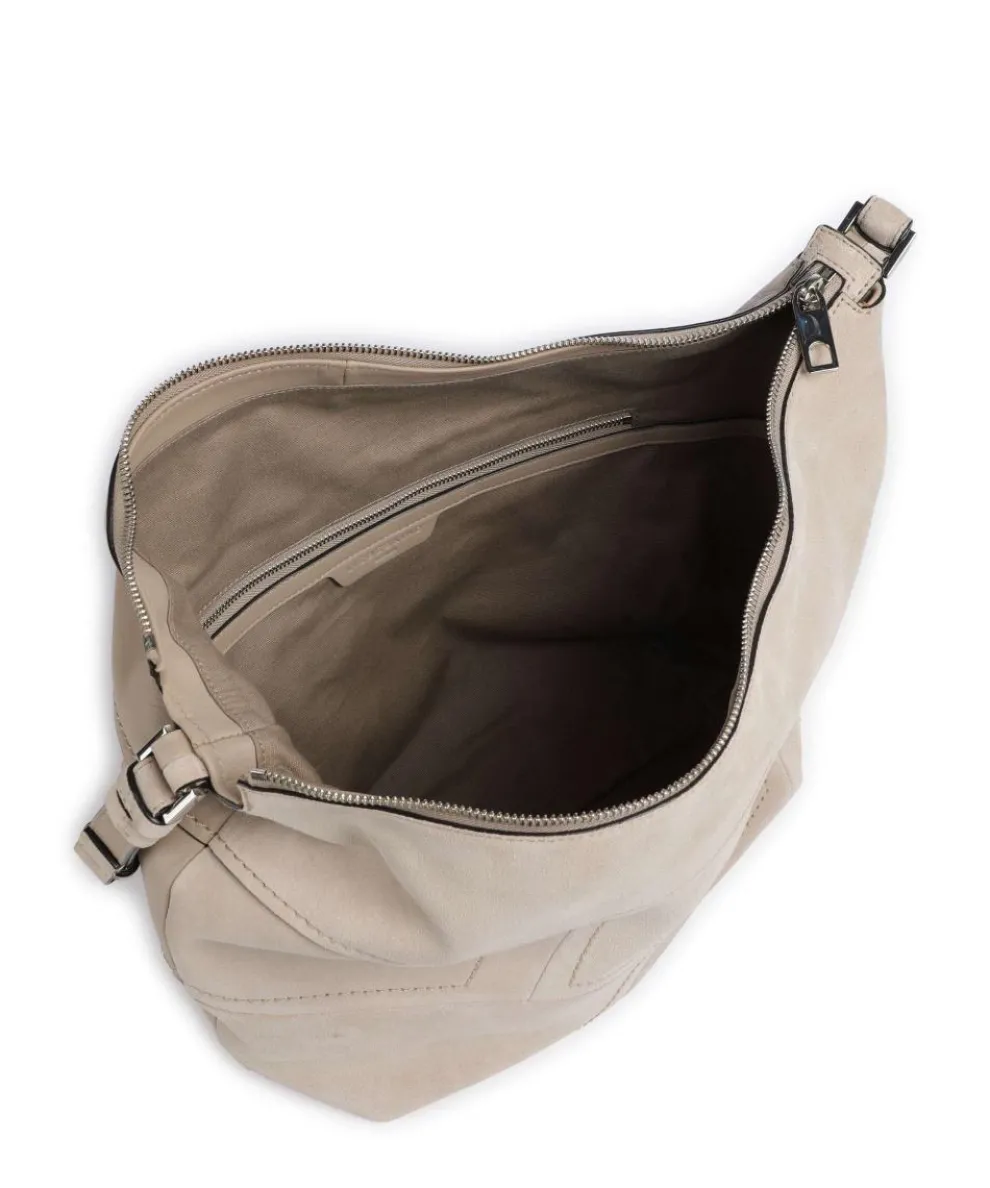 Edda Promo Suede M Hobo bag brushed leather, fine grain leather beige