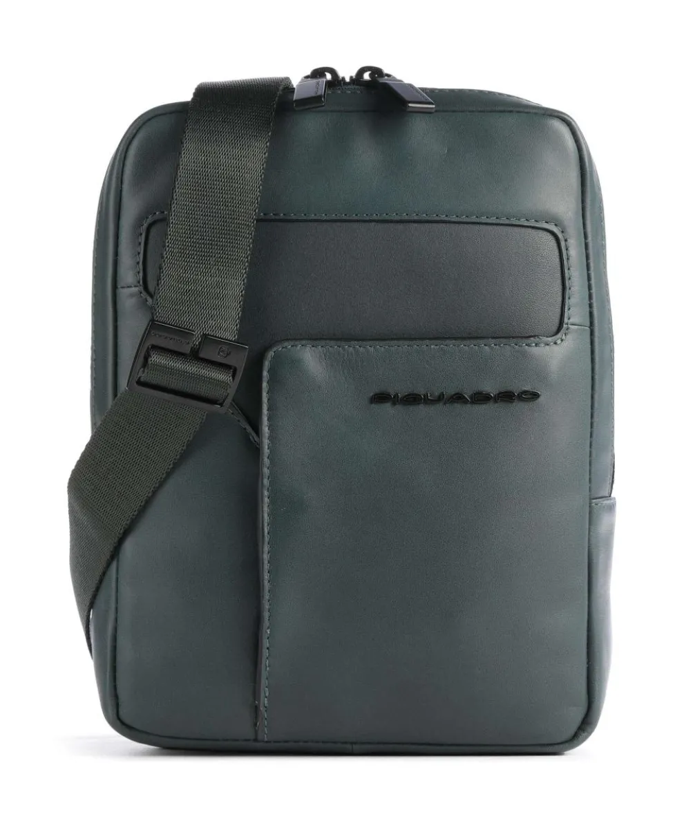 P16 Crossbody bag 10″ fine grain leather dark green
