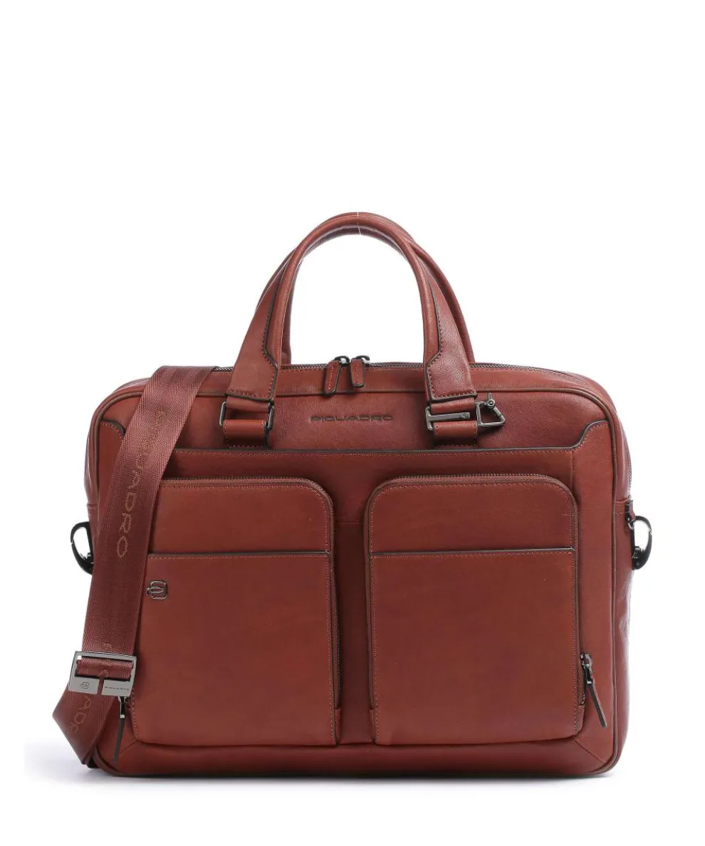 Black Square Briefcase 15″ fine grain cow leather tobacco