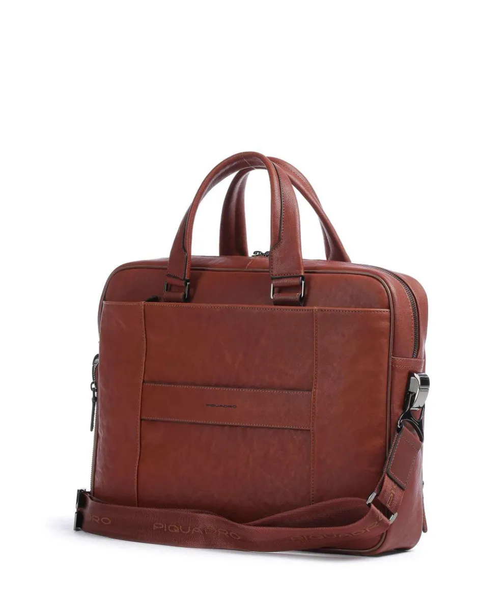 Black Square Briefcase 15″ fine grain cow leather tobacco