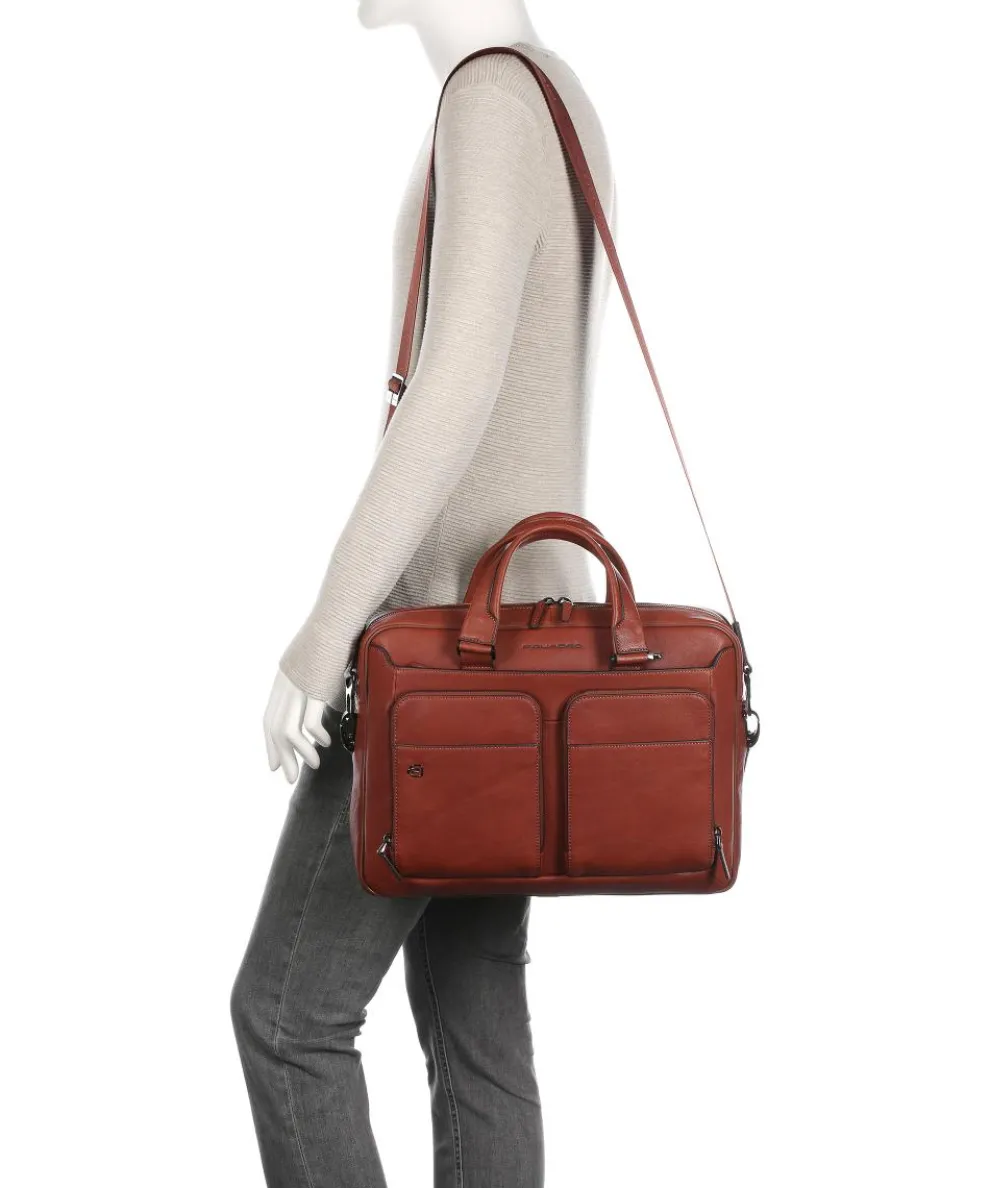 Black Square Briefcase 15″ fine grain cow leather tobacco