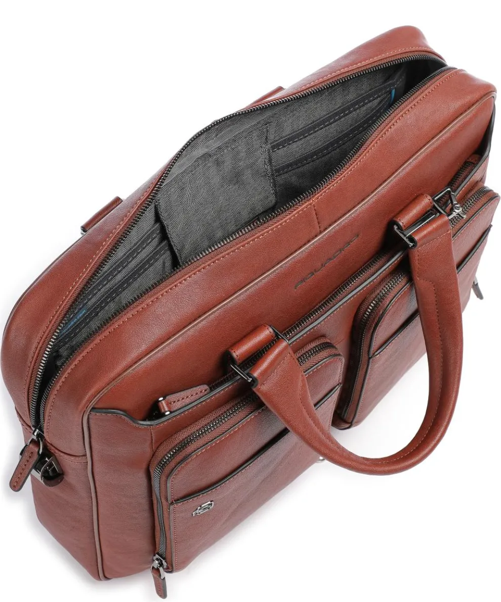 Black Square Briefcase 15″ fine grain cow leather tobacco