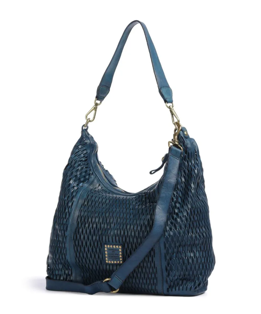 Hobo bag grained cow leather dark blue