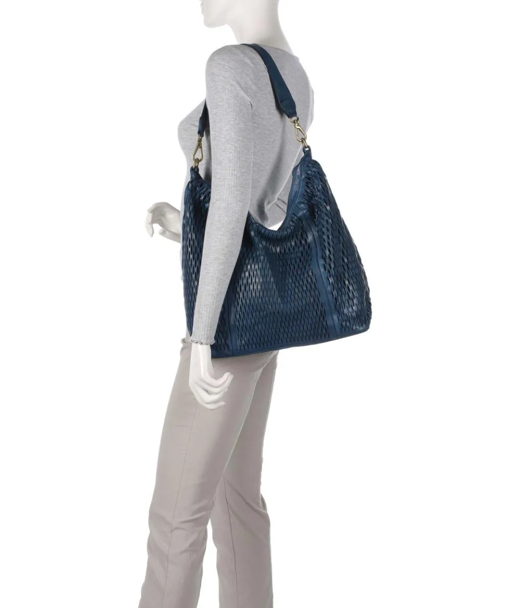 Hobo bag grained cow leather dark blue