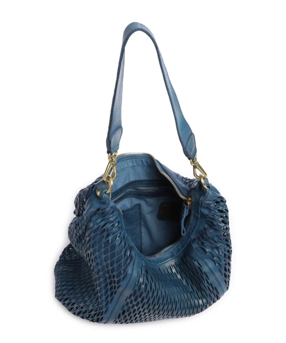 Hobo bag grained cow leather dark blue