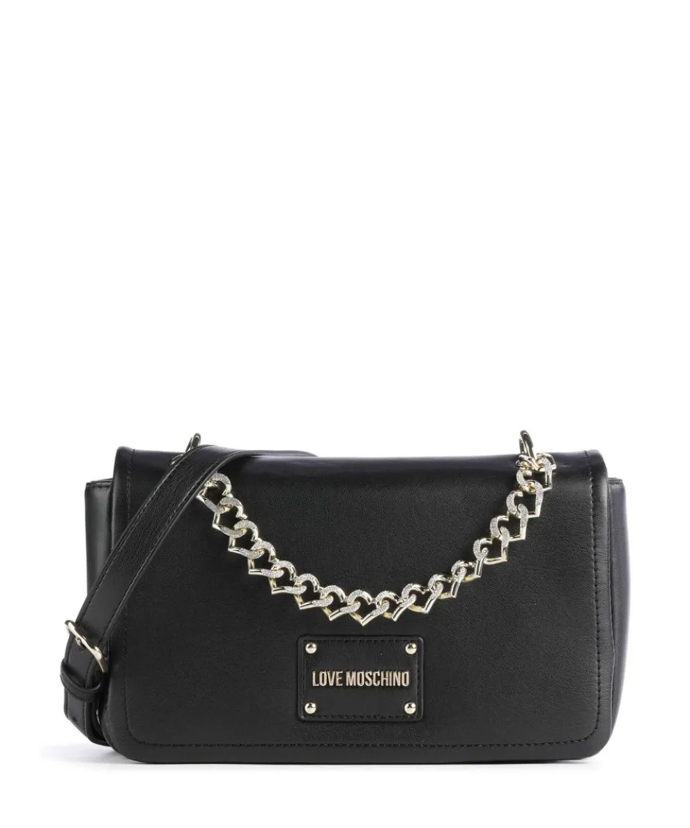 Strass Heart Chain Crossbody bag imitation leather black