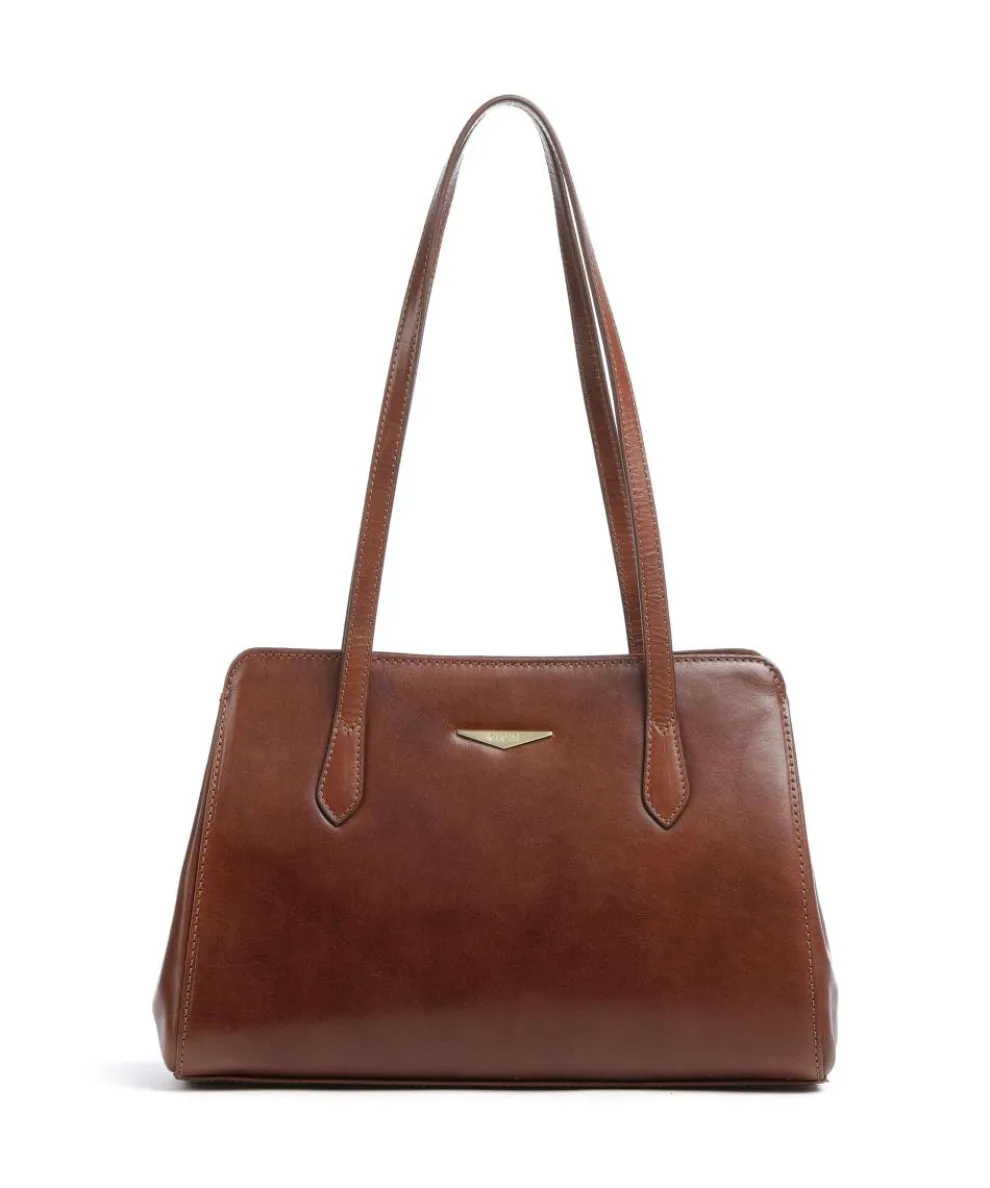 Shoulder bag fine grain cow leather brown