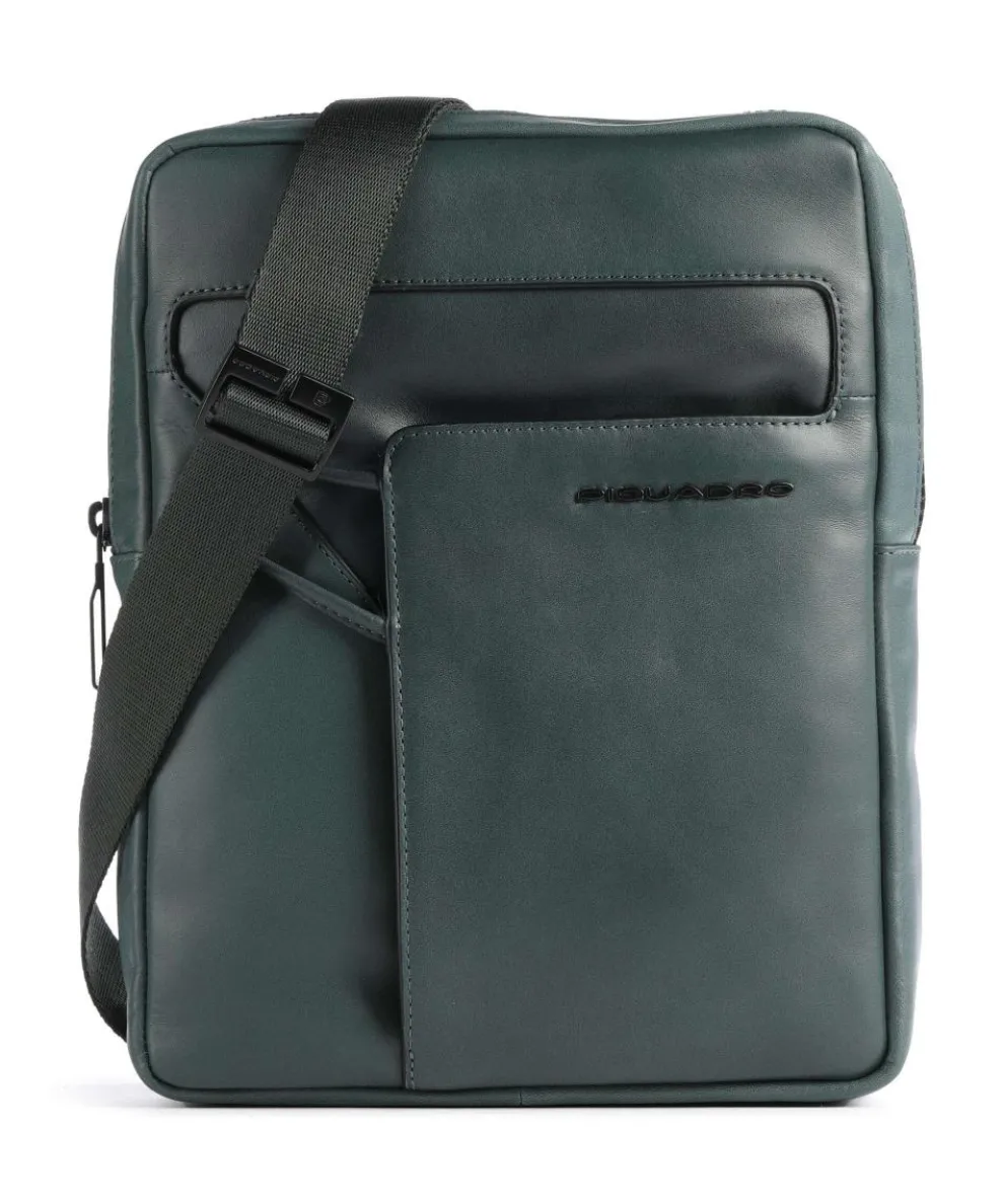 AKRON Crossbody bag 10″ fine grain leather dark green