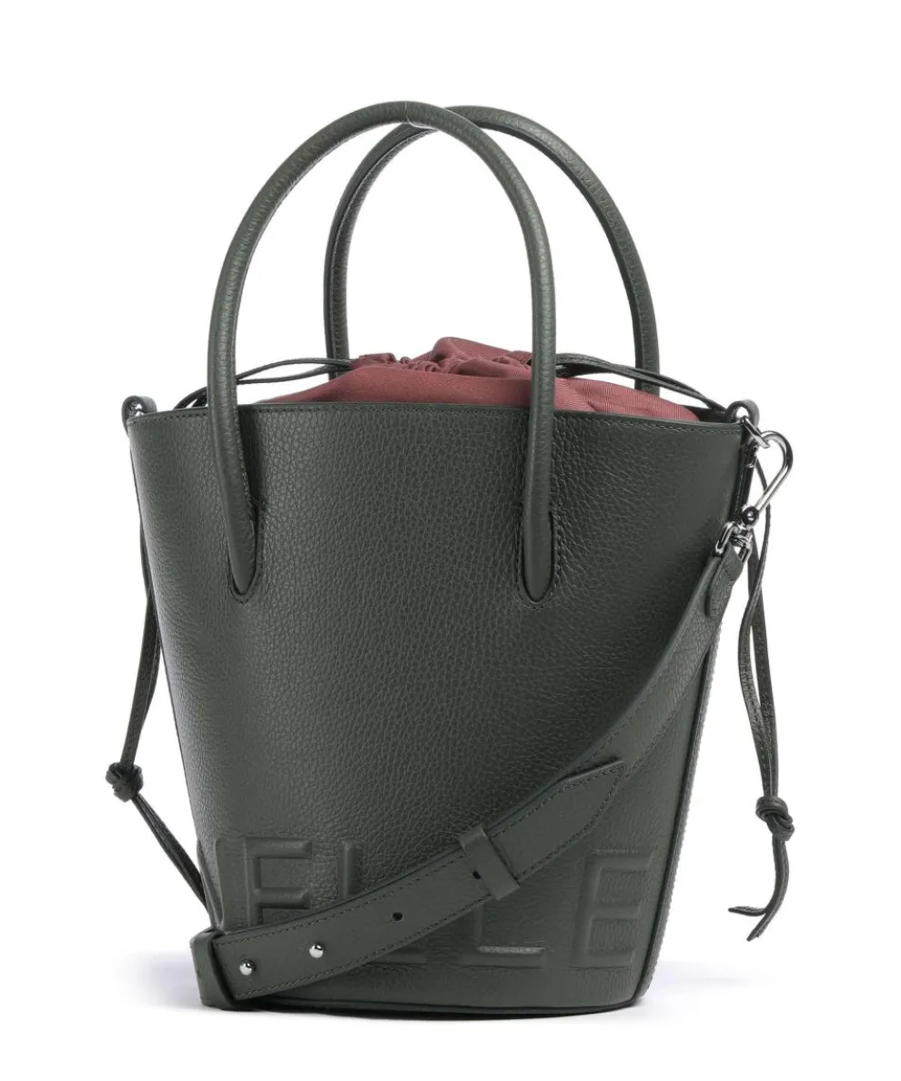 Myrtha Maxi Logo Bucket bag grained cow leather greygreen