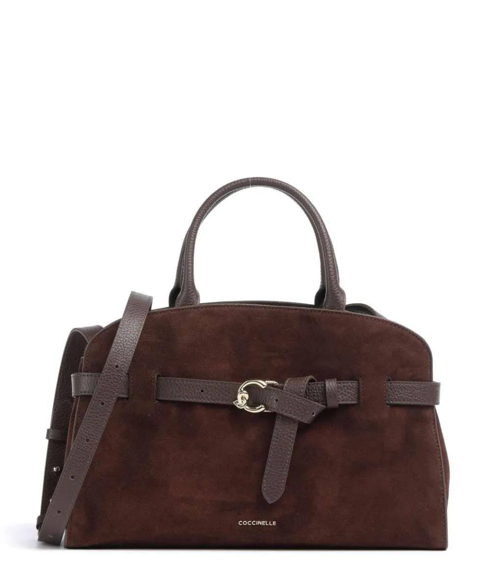 Sabine Suede Handbag brushed leather dark brown