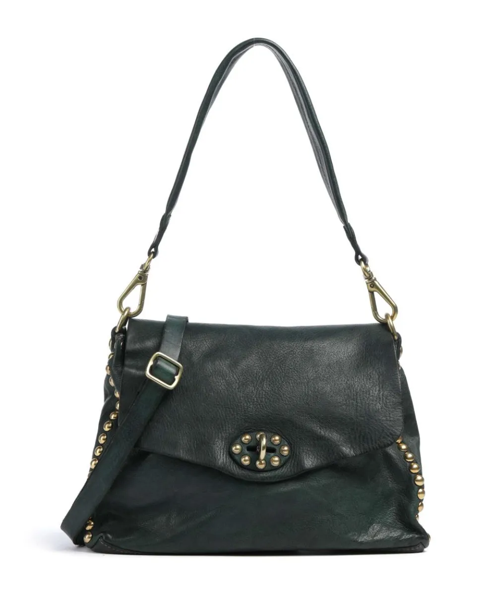 Shoulder bag grained cow leather dark green