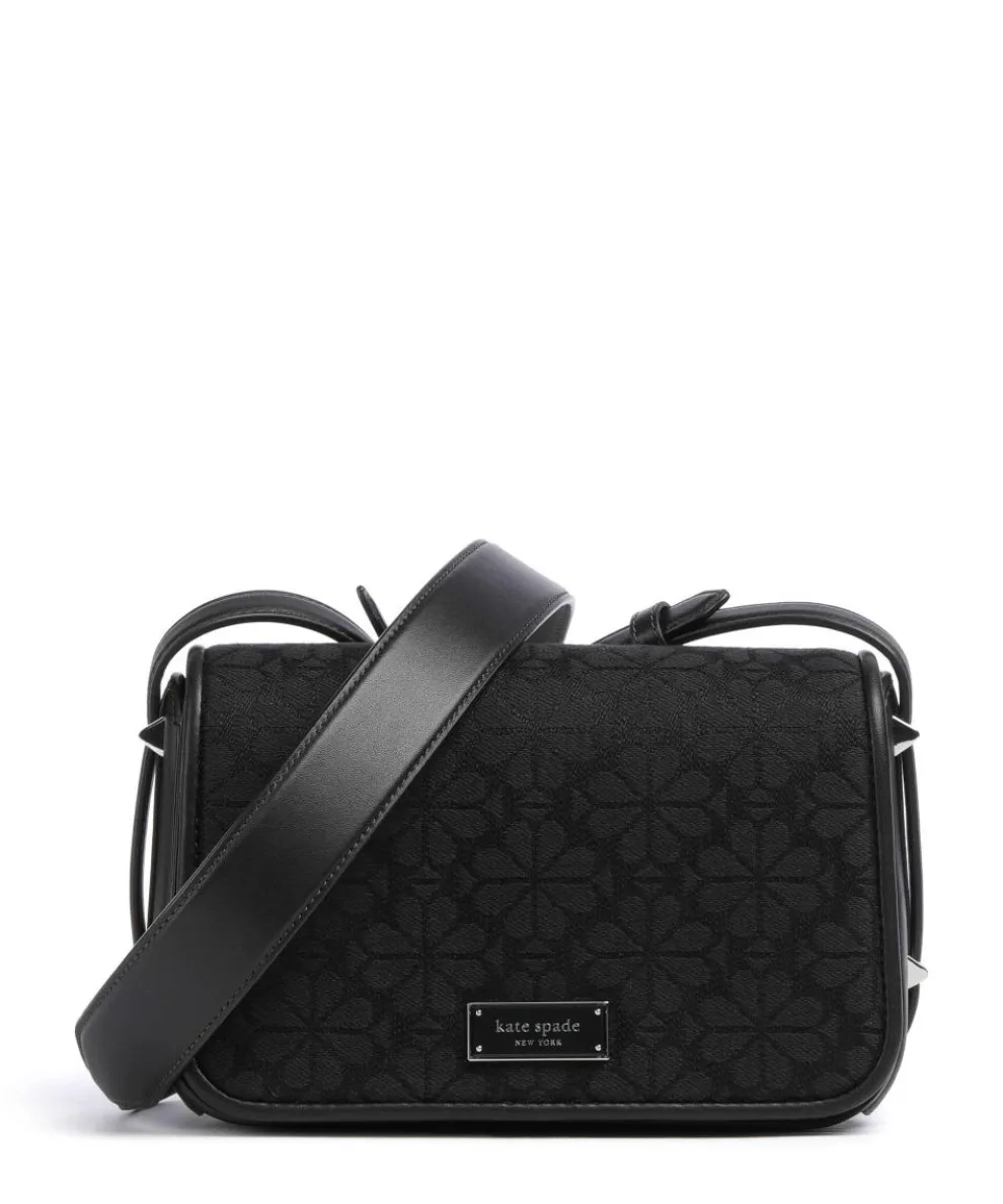 Spade Flower Jacquard Crossbody bag fabric, fine grain cow leather black