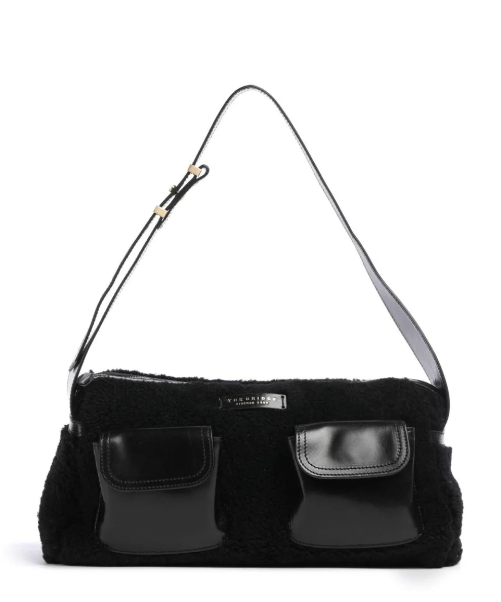 Flora Wow Shoulder bag fur, fine grain cow leather black