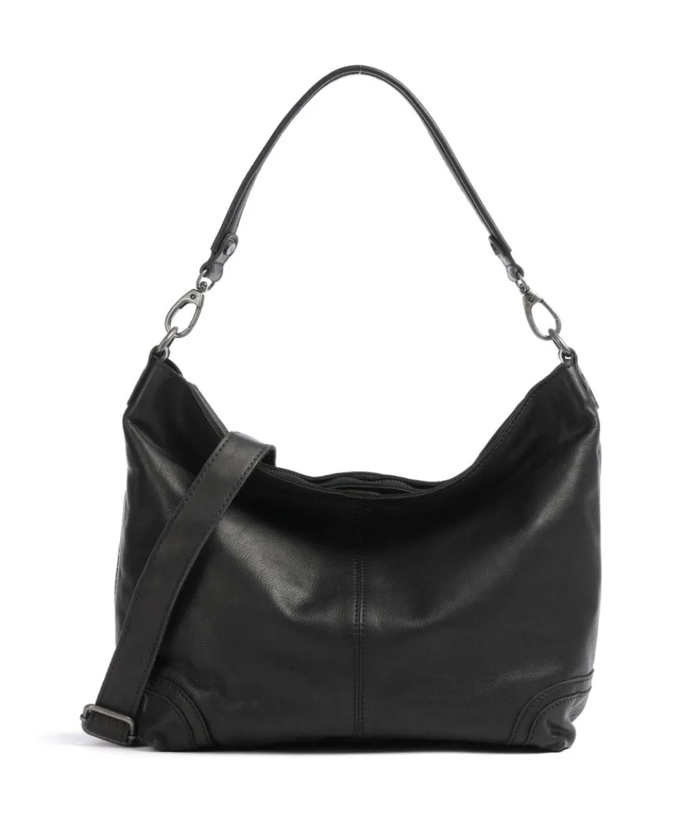Washed Waxed Cow Bolivia Hobo bag pull-up cow leather black