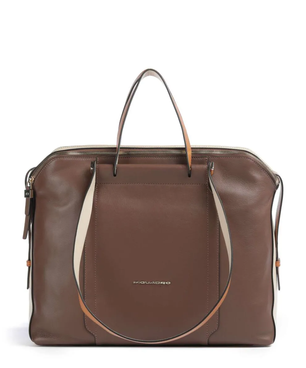 Circle Briefcase 14″ fine grain cow leather brown/beige