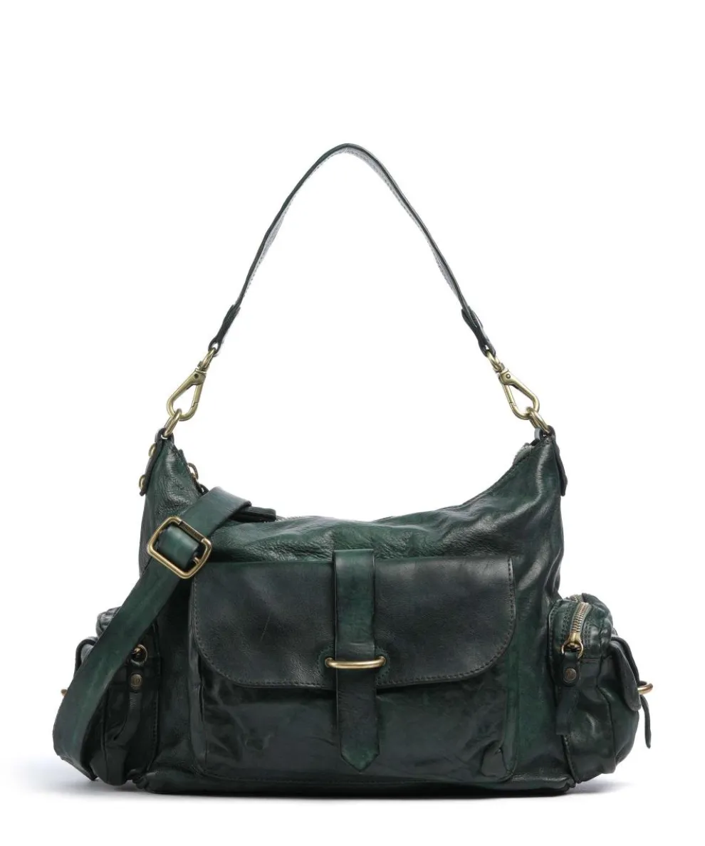 Hobo bag grained cow leather dark green