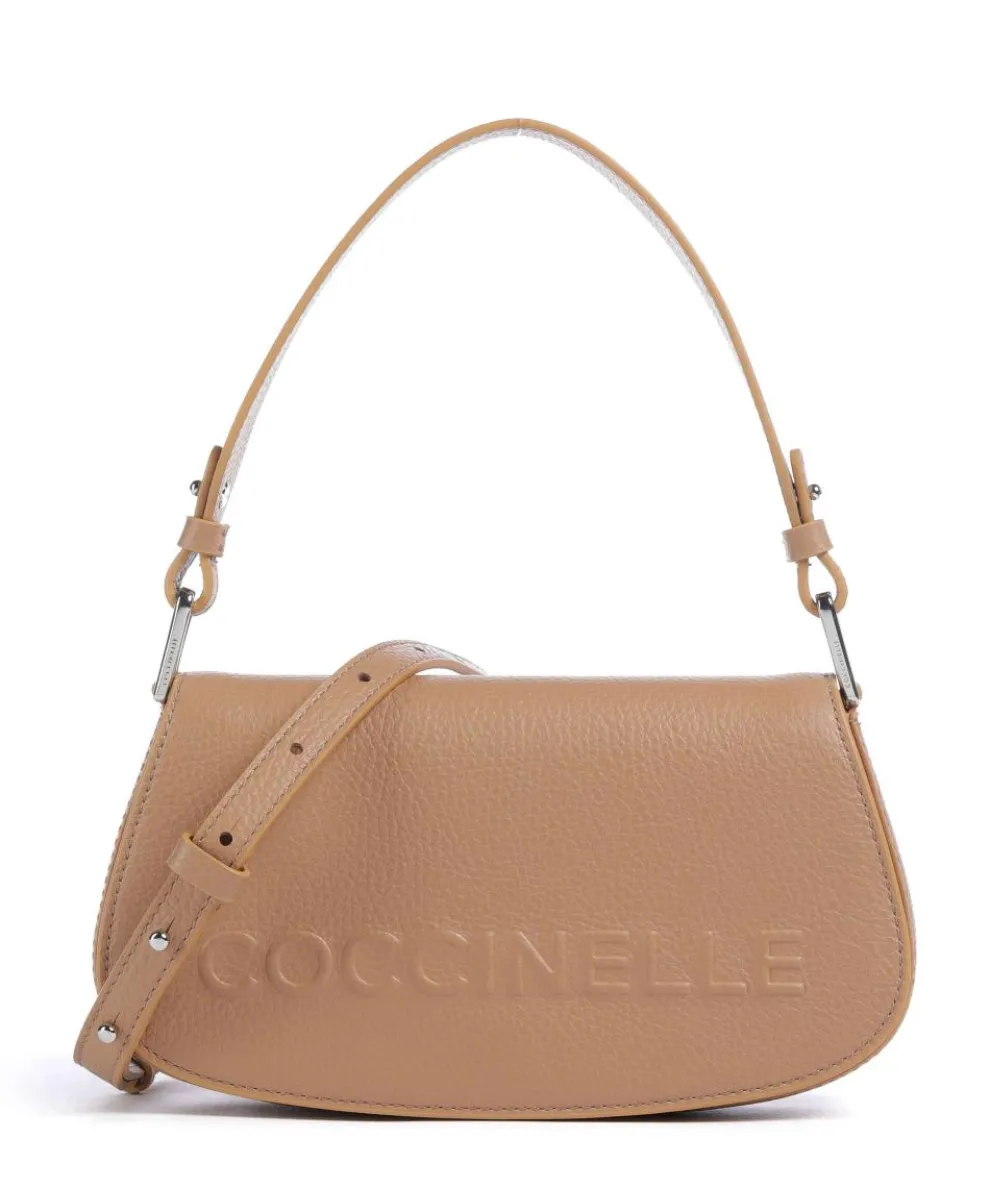 Myrtha Maxi Logo Shoulder bag grained leather light brown