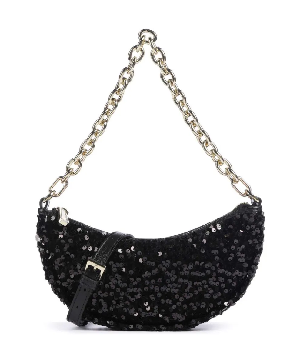 Sequins Moon Shoulder bag fine grain cow leather, fabric black