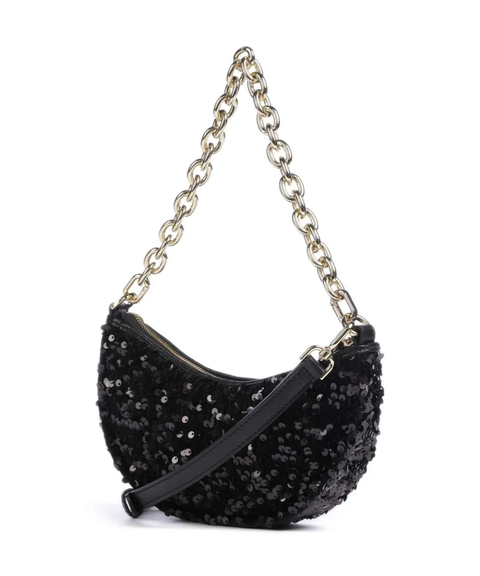 Sequins Moon Shoulder bag fine grain cow leather, fabric black