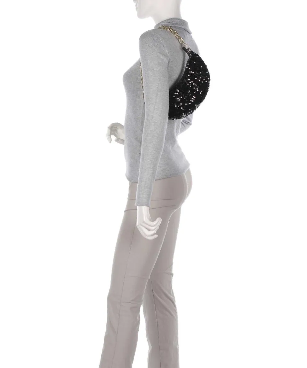 Sequins Moon Shoulder bag fine grain cow leather, fabric black