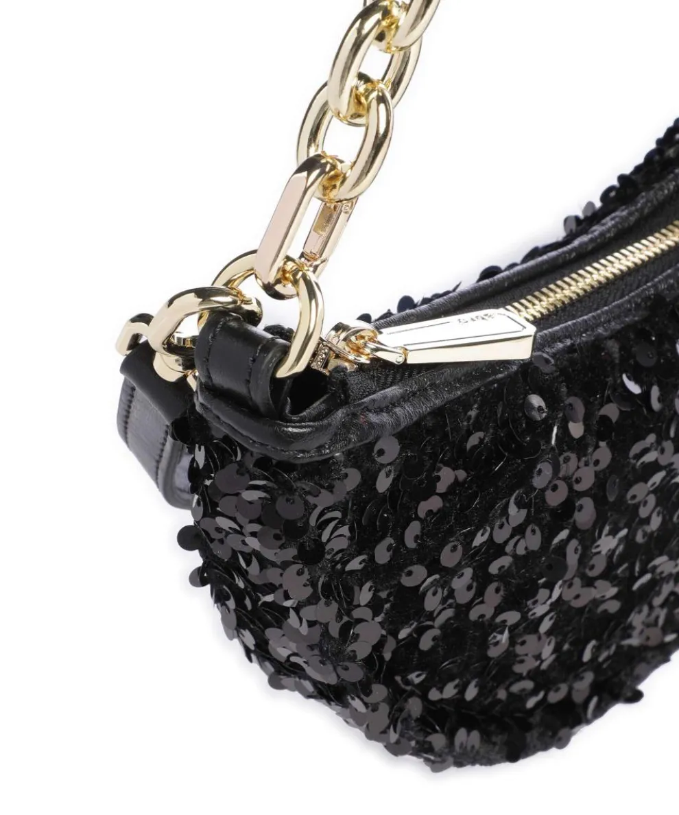 Sequins Moon Shoulder bag fine grain cow leather, fabric black