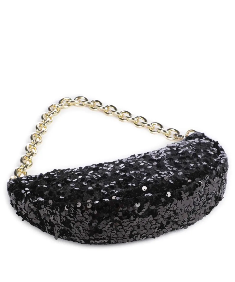 Sequins Moon Shoulder bag fine grain cow leather, fabric black