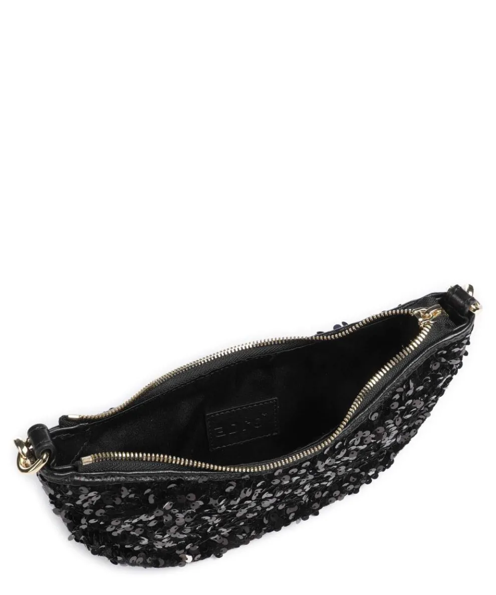 Sequins Moon Shoulder bag fine grain cow leather, fabric black