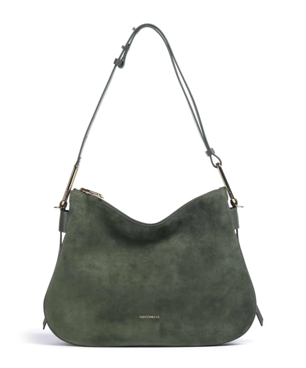 Magie Suede Hobo bag brushed leather, grained leather dark green