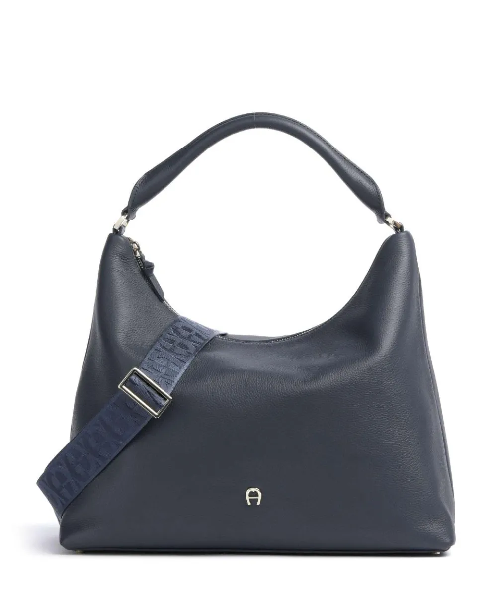 Zita M Hobo bag grained cow leather dark blue