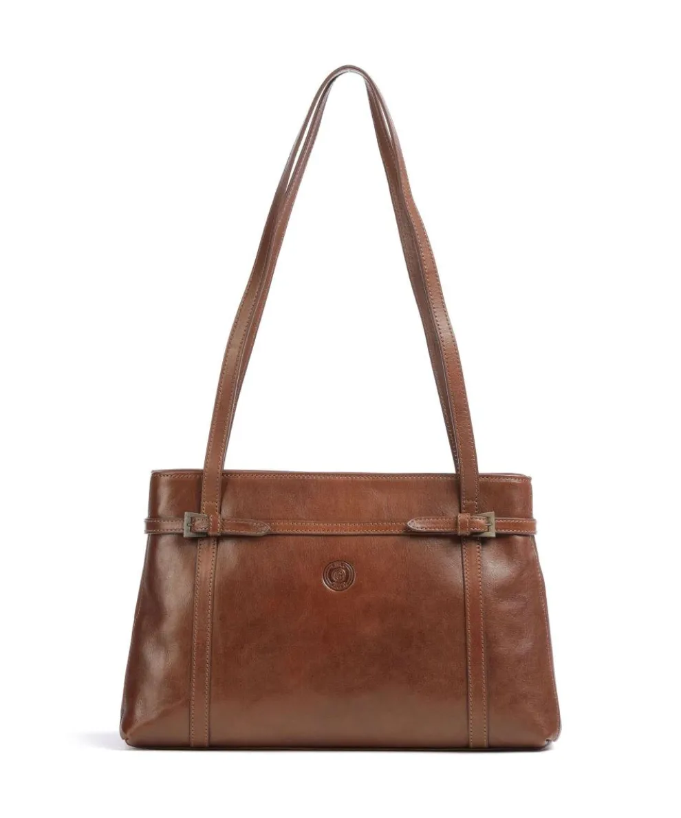Shoulder bag fine grain cow leather brown