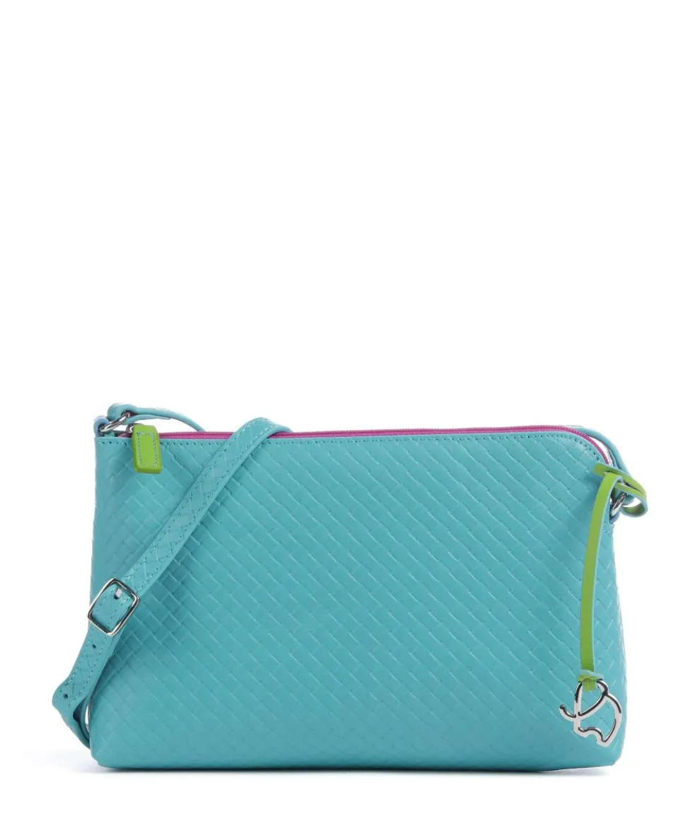 Crossbody bag embossed cow leather turquoise