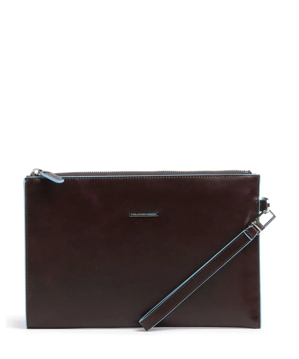 Blue Square Wristlet fine grain leather mahogany