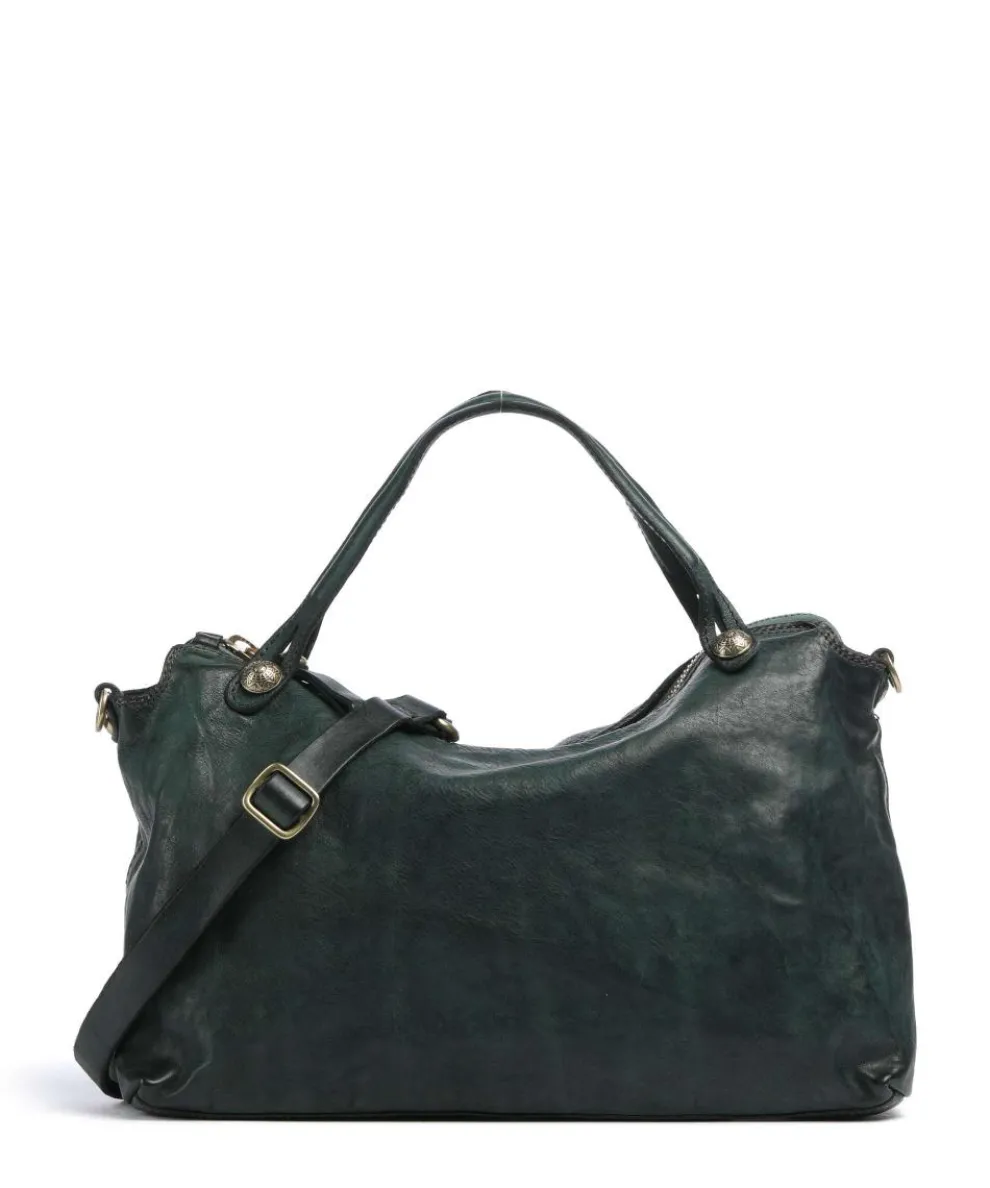 Handbag fine grain cow leather dark green