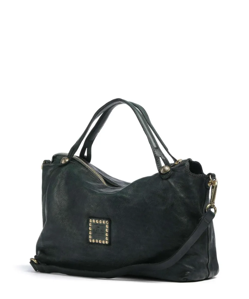 Handbag fine grain cow leather dark green