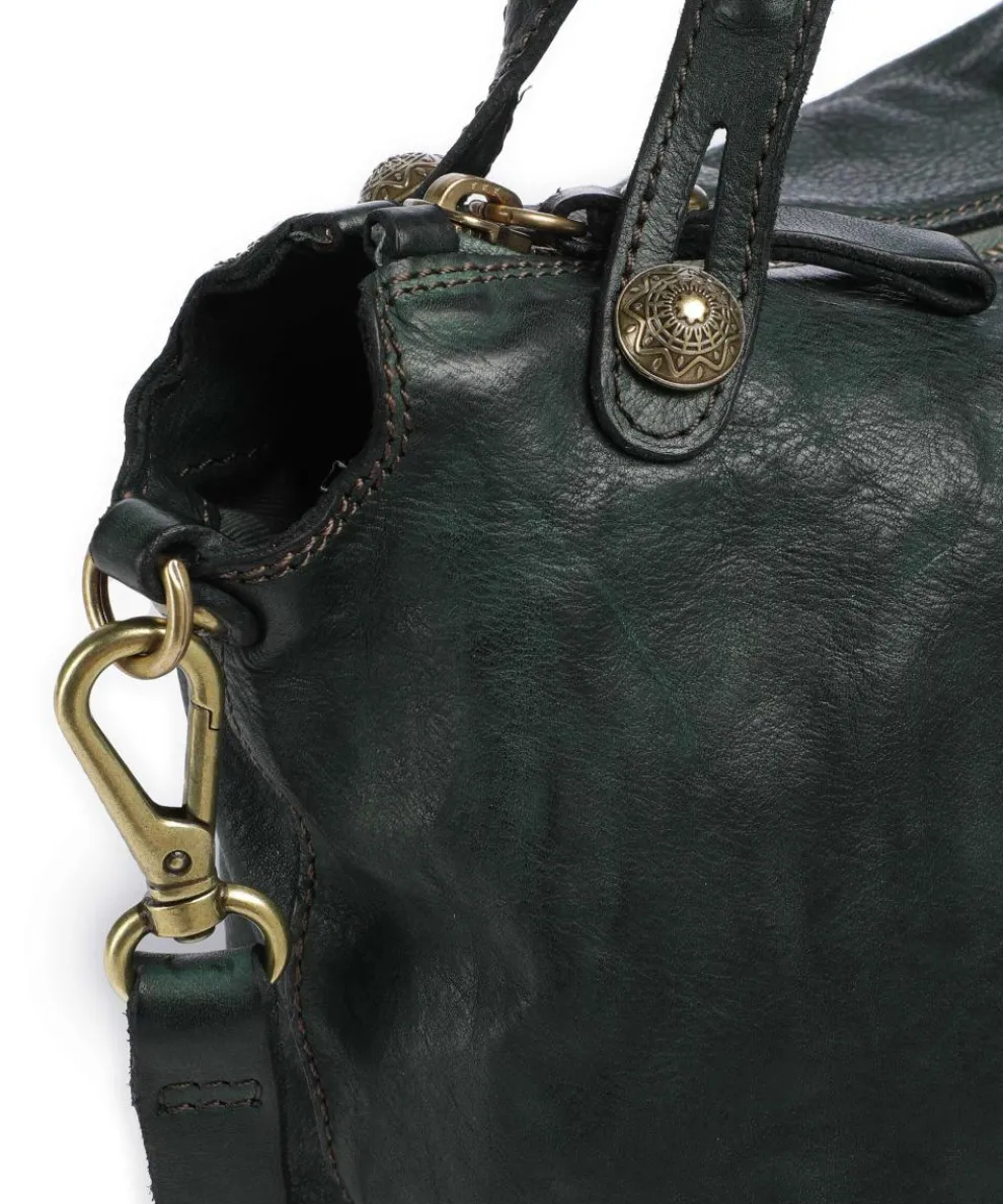 Handbag fine grain cow leather dark green