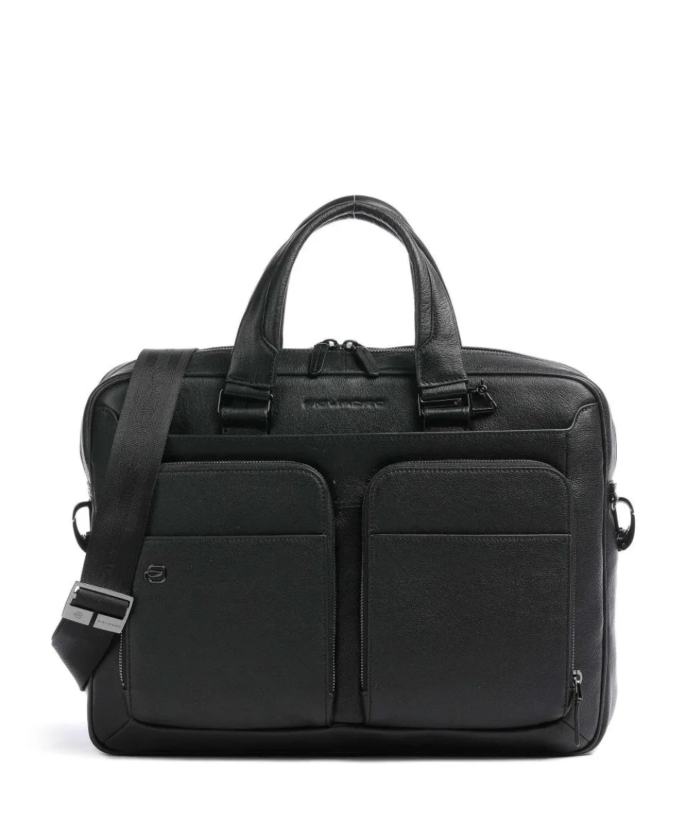 Black Square Briefcase 15″ fine grain cow leather black