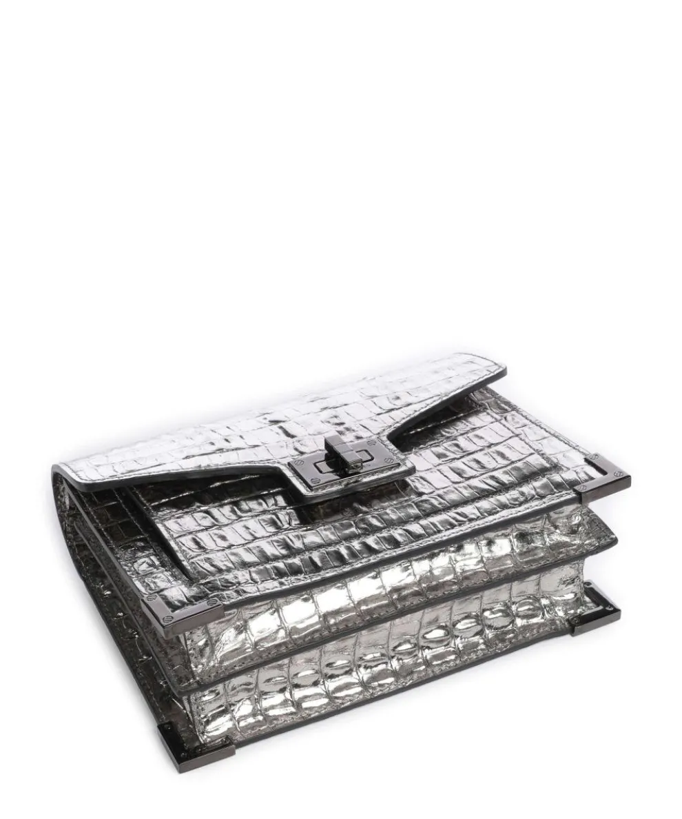 Emily Crossbody bag embossed cow leather silver