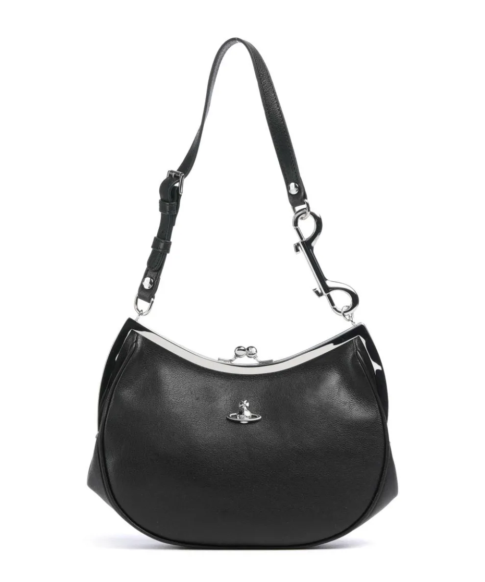 Charm Frame Supple Shoulder bag sheepskin leather black