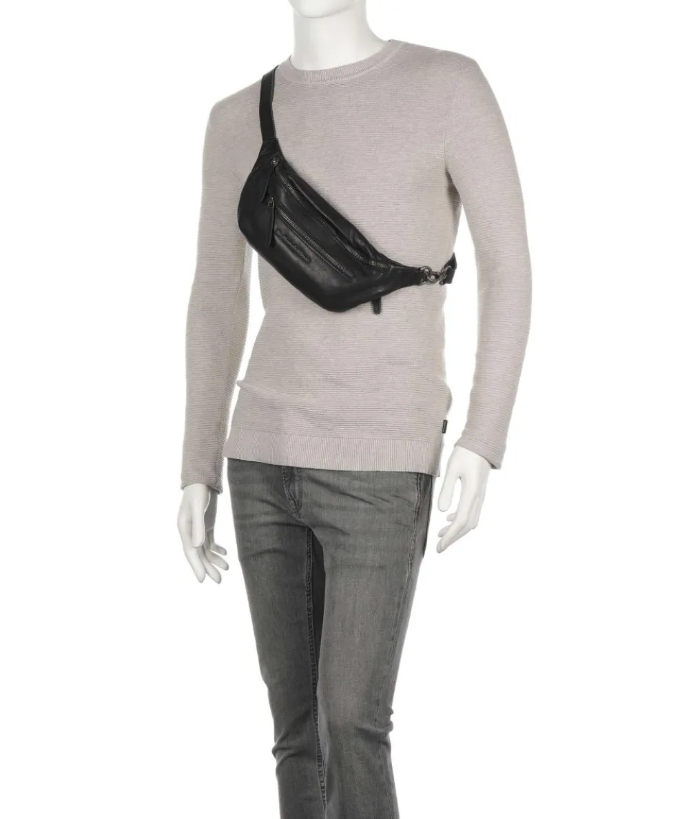 Washed Waxed Cow Severo Fanny pack grained cow leather black