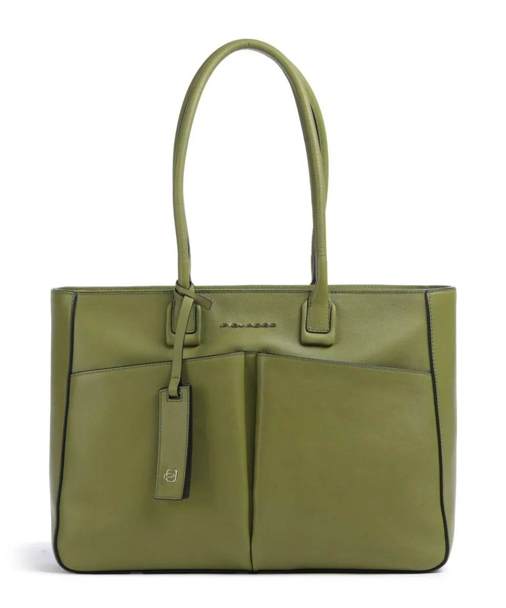 Ashley Tote bag 15″ fine grain cow leather olive-green