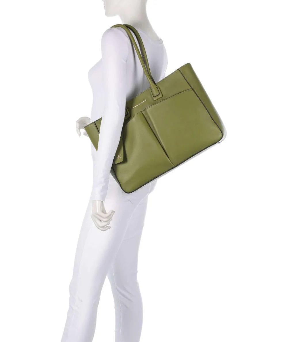 Ashley Tote bag 15″ fine grain cow leather olive-green