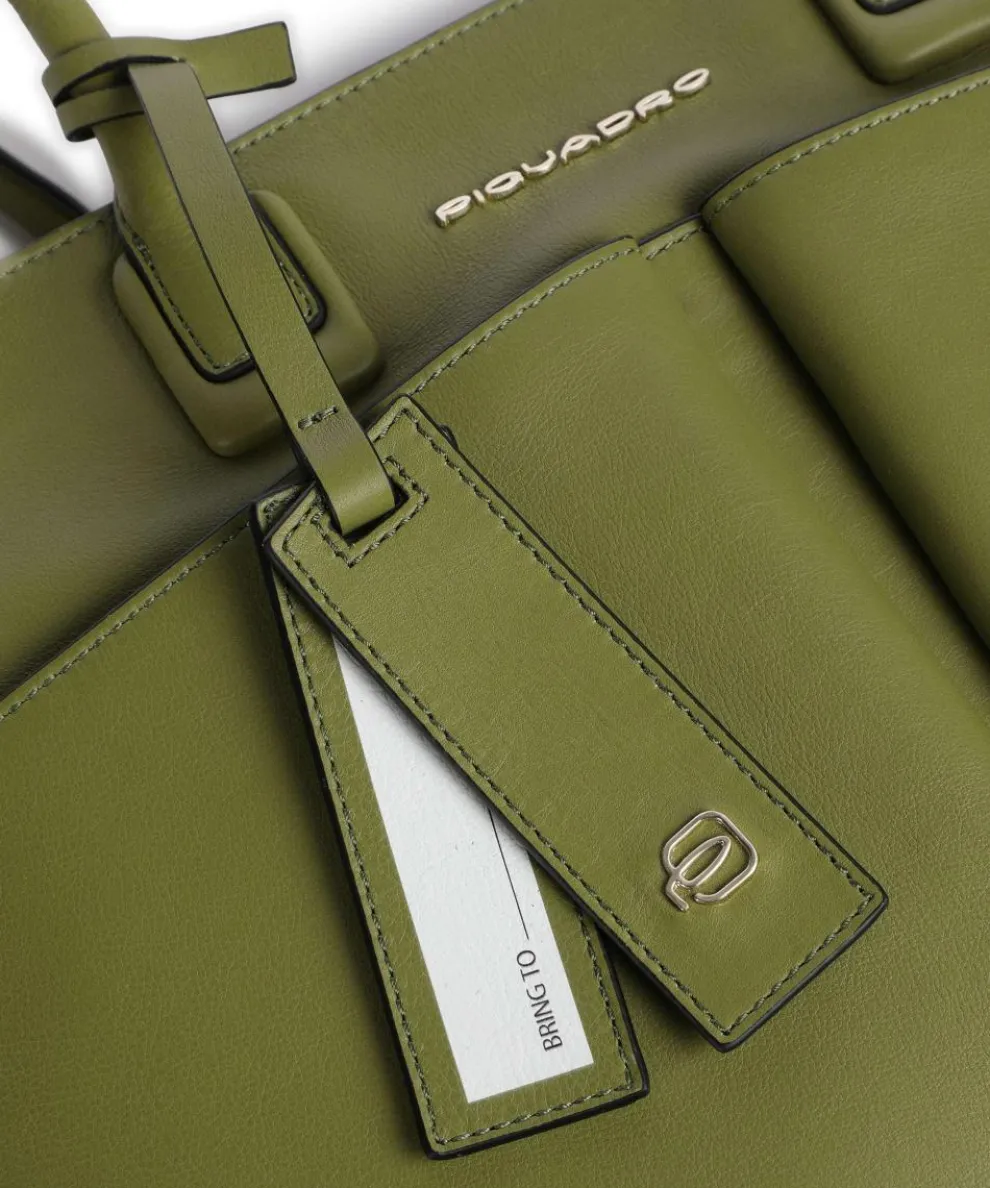 Ashley Tote bag 15″ fine grain cow leather olive-green