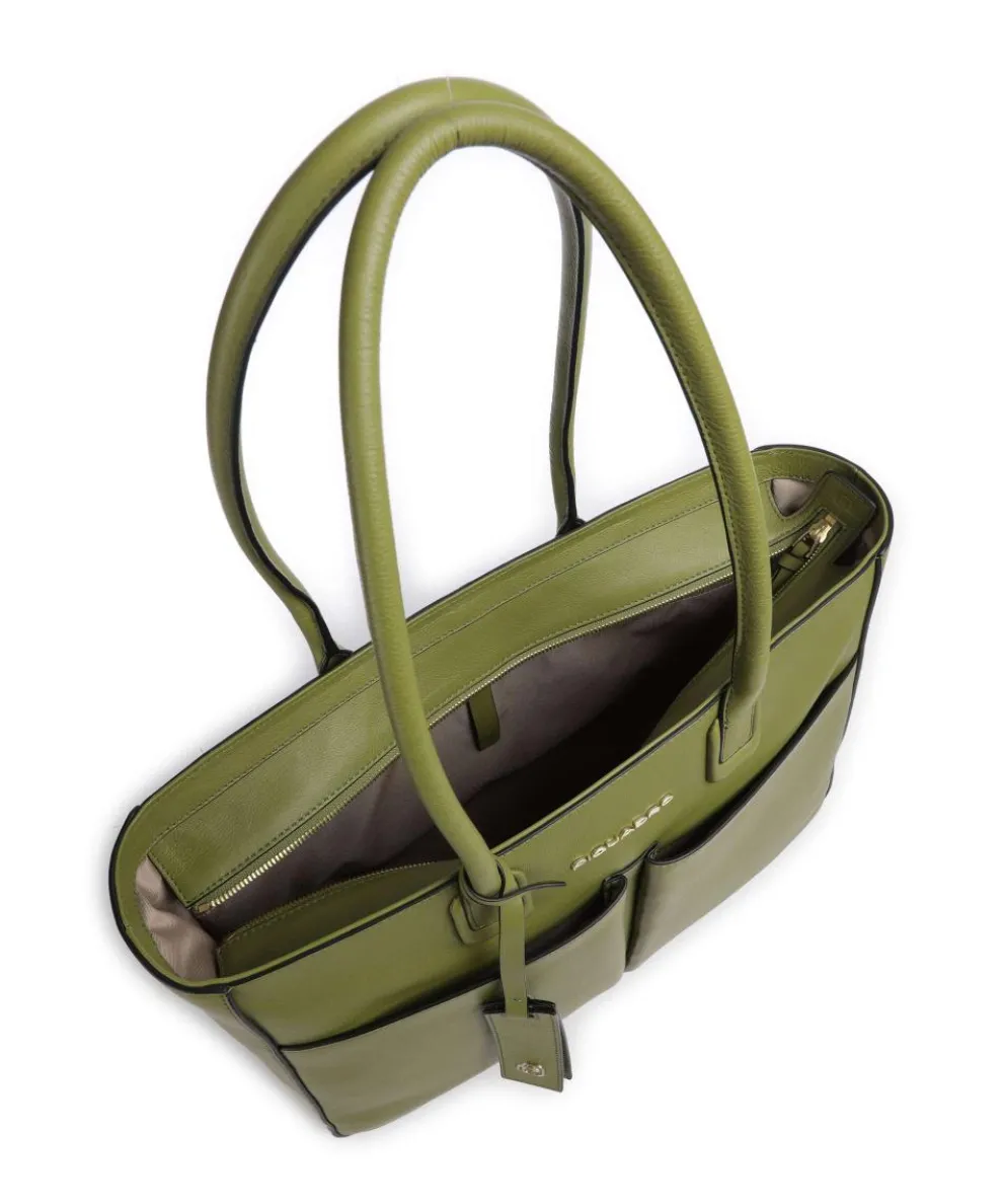 Ashley Tote bag 15″ fine grain cow leather olive-green