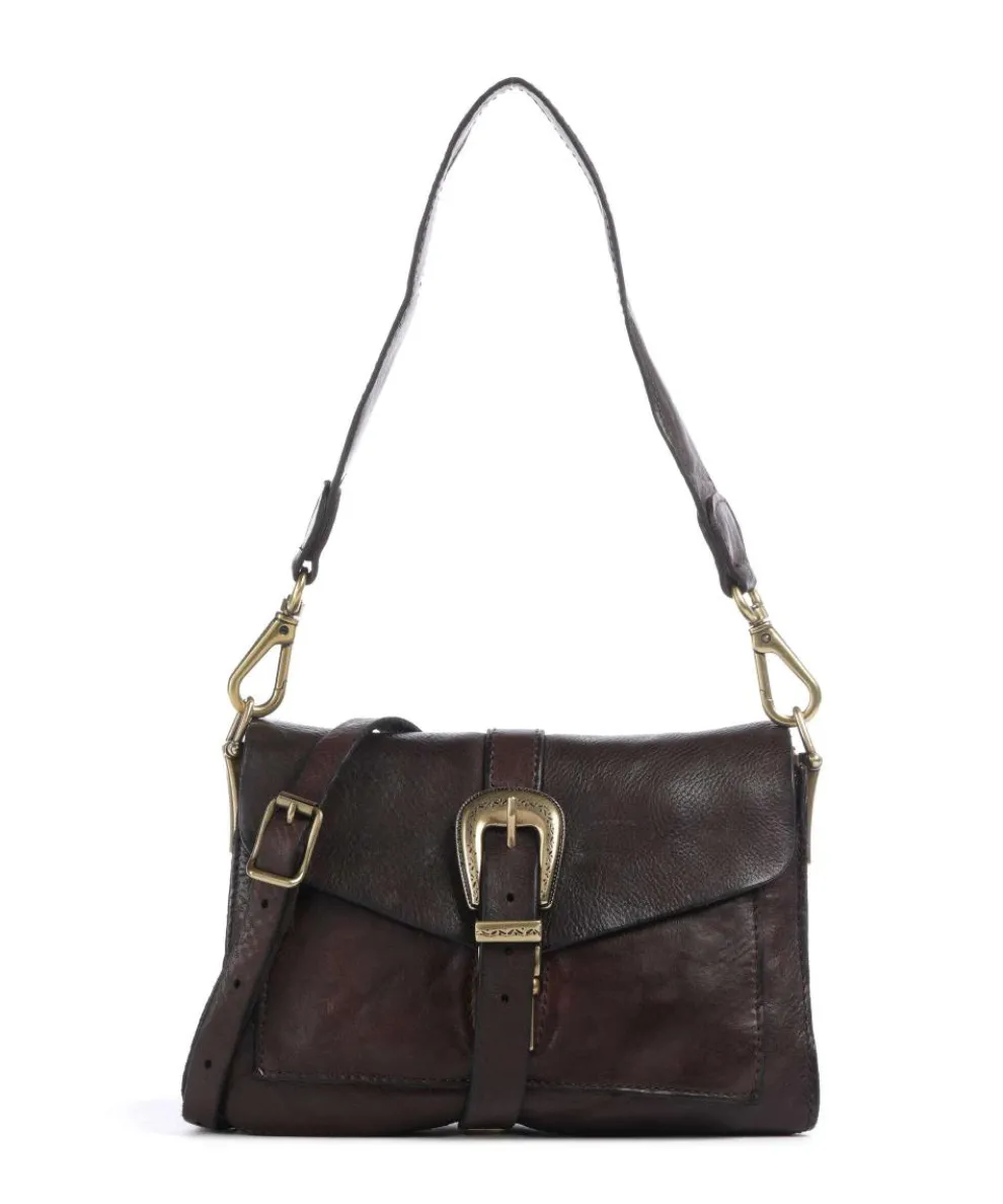 Shoulder bag fine grain cow leather dark brown