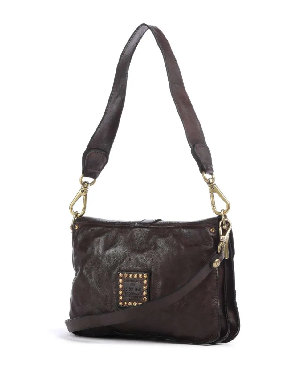 Shoulder bag fine grain cow leather dark brown
