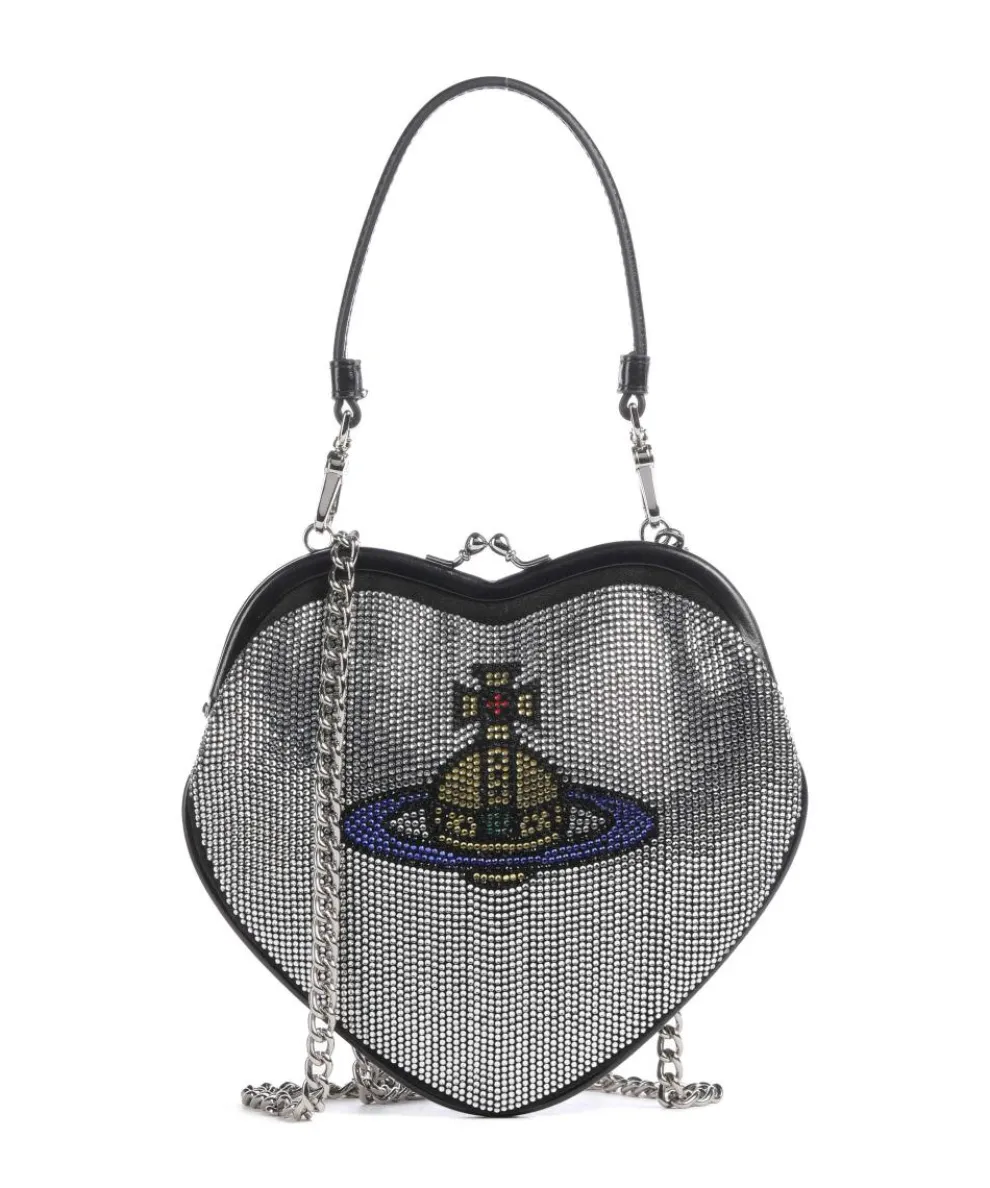 Belle Heart Frame Diamante Crossbody bag softly grained calfskin black
