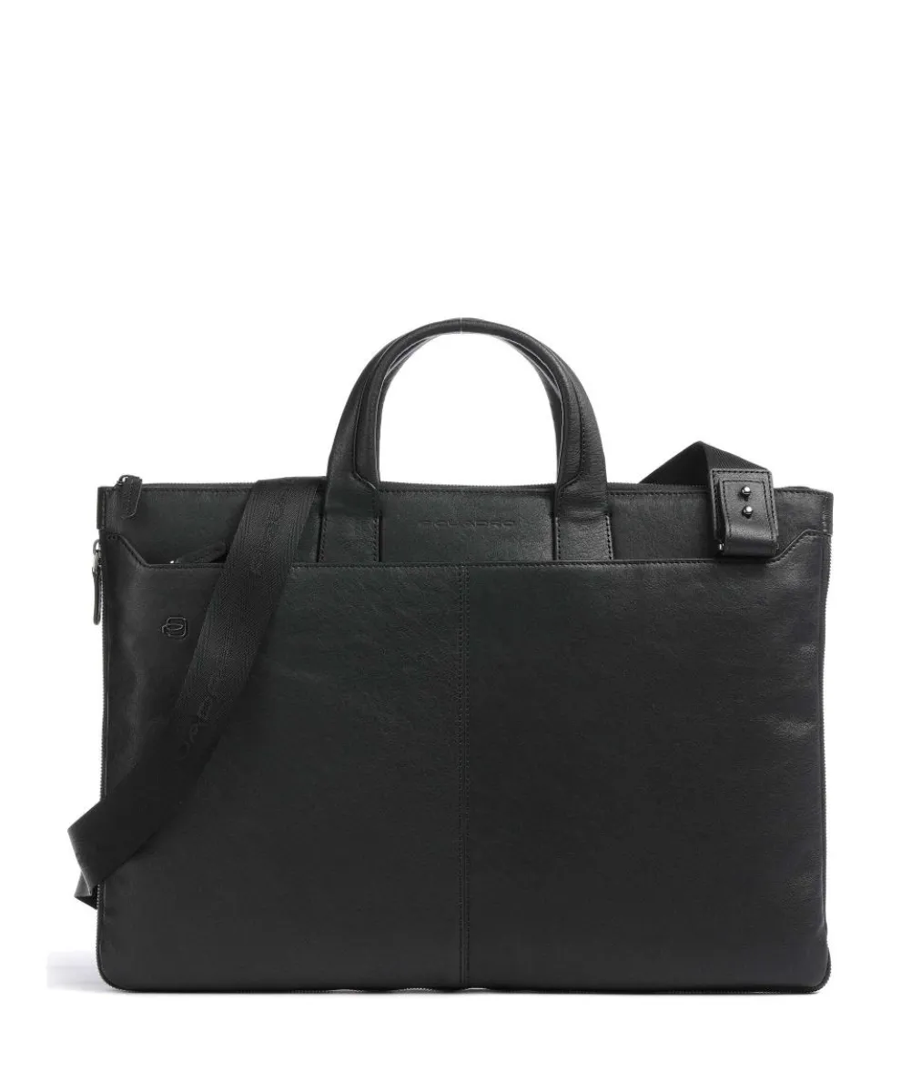 Black Square Briefcase 15″ fine grain cow leather black