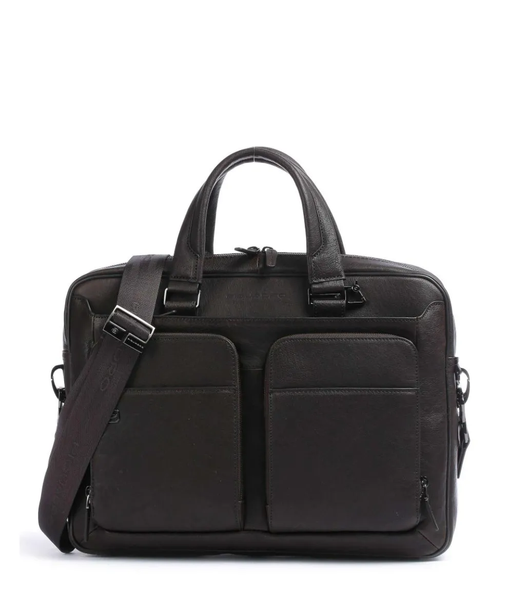 Black Square Briefcase 15″ fine grain cow leather dark brown