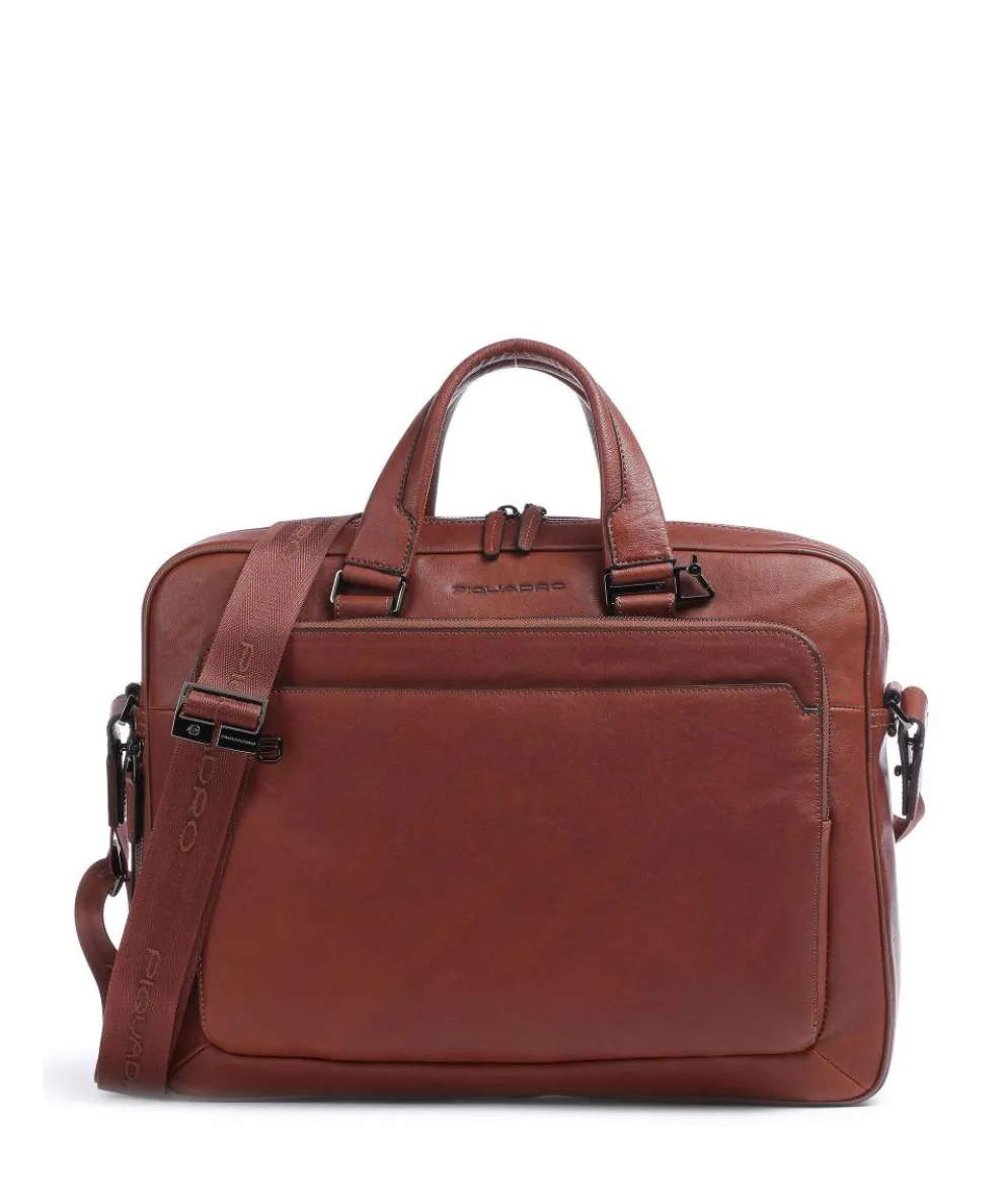 Black Square Briefcase 15″ grained leather tobacco